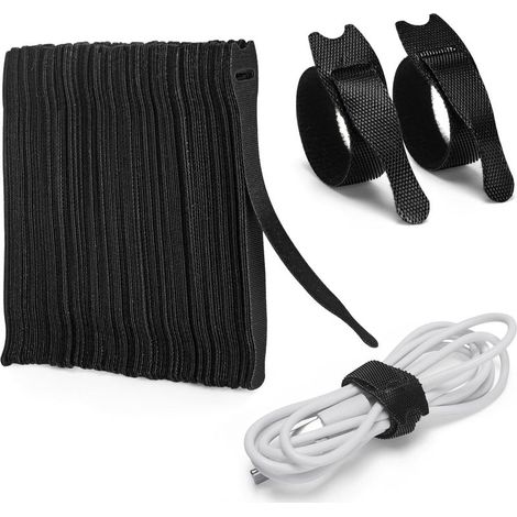 Lot de 120 Serre Câble Réutilisables en Nylon, [150 MM x 12 MM] Attaches de Câble Réglables avec Crochet et Boucle, Gestion des Câbles pour Bureau, Maison, Jardin et autres - Noir (1/5)