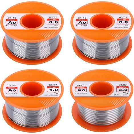 Lot de 4 fils à souder, 50 g/100 g, fil à souder à l'étain avec âme de colophane pour la réparation et le bricolage de composants électriques (0,6 mm/0,8 mm/1 mm/2 mm) (1/5)