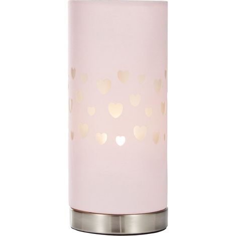 Litecraft Glow Hearts LED Table Lamp With Pink Cylinder Shade - Satin Chrome (1/5)