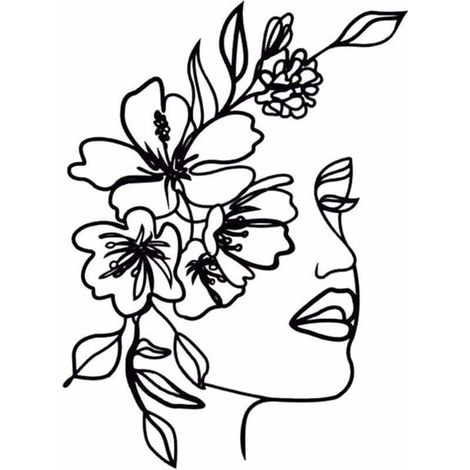 Art mural abstrait en métal pour femme - Silhouette minimaliste - Peinture décorative en fer forgé - Décoration murale Noir 30x40.4cm (1/5)