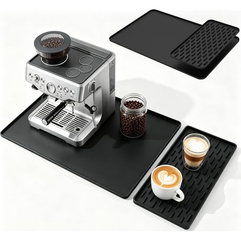 Tapis de Machine à Café 2 en 1, 60x40 cm Tapis pour Machine à Café + Tapis Égouttoir Vaisselle, en Silicone, Résistant à la Chaleur en Silicone pour Cuisine Cafetière (Noir) (1/5)