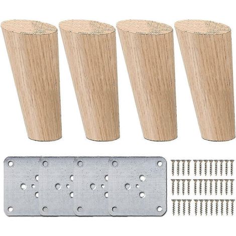 Pieds de meubles biseautés en bois de 7,6 cm (3 pouces), ensemble de 4 pieds de table ronds en bois naturel (1/5)
