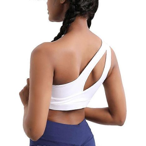 Soutien-gorge de sport asymétrique, rembourré et amovible, idéal pour le yoga après une opération, sans armatures, sexy et mignon, maintien moyen - Blanc (2XL) (1/4)