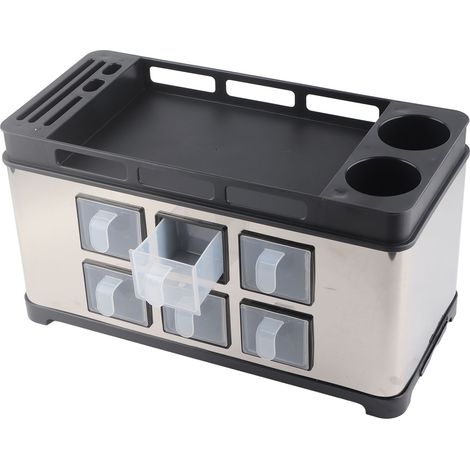 Porte-épices multifonctionnel en acier inoxydable pour pots à épices, pots à pinceaux et cuillères, idéal pour le plan de travail de cuisine.