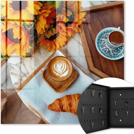 Armoire à clés - (30 cm x 30 cm) - Boîte à clés murale - Coffret de rangement pour clés - Couleur noire - Ouverture vers la gauche - Pour maison et bureau - Moments du matin