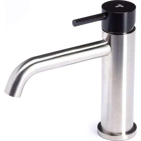 Rubinetto Miscelatore Monocomando Lavabo senza Scarico in Acciaio Inox Satinato Maniglia Carbone (1/3)