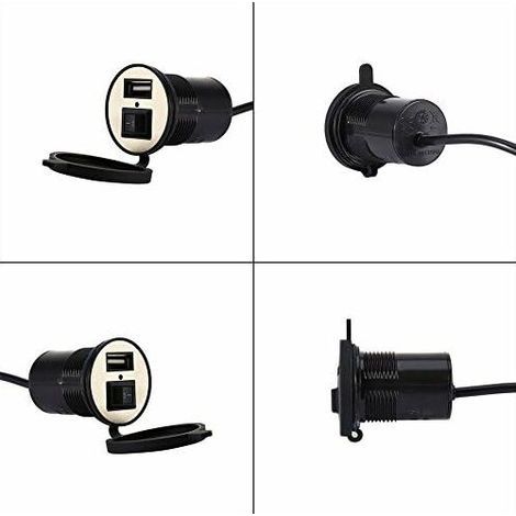 12V Prise Port d'alimentation Chargeur, CREA USB Prise Téléphone Portable Chargeur Electrique avec Interrupteur 1.5A USB pour Moto Véhicule (1/5)