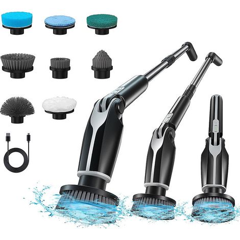 Nettoyeur électrique sans fil 8 en 1 – Brosse de nettoyage avec manche télescopique – 8 têtes interchangeables – IPX7 étanche – Pour salle de bain et sols (1/5)