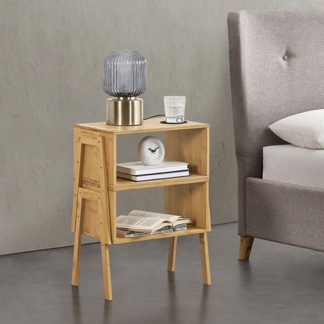 Set de 2x Mesas auxiliares Vinderup apilable bambú 46 x 30 x 42 cm - Color natural [en.casa]