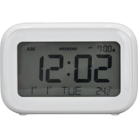 Mini sveglia digitale con schermo LCD, funzione snooze, formato 12 e 24 ore, ideale per camera da letto, viaggi, ufficio, colore bianco (1/5)