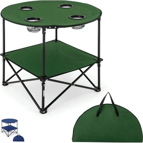 Tavolo da campeggio in tessuto oxford impermeabile - Mis. 72x72x60 cm - Tavolino con 4 porta bicchieri e borsa per il trasporto - Colore Verde (1/5)