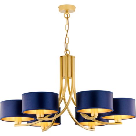 Lampadario oro a catena ARTHUR 6xE27 paralumi blu (1/5)