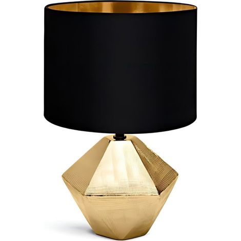 Lampe de table décorative céramique luxe noir et or, douille E14, éclairage haut de gamme pour intérieur moderne