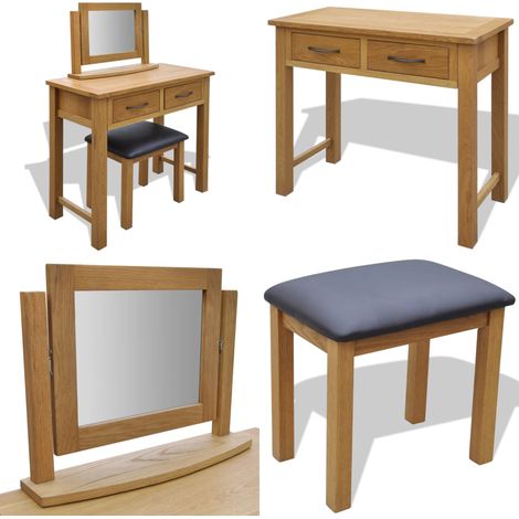 Coiffeuse avec tabouret Bois de chêne massif - Coiffeuse avec tabouret - Coiffeuse murale (1/5)