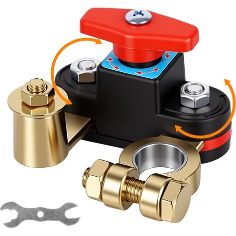 Interrupteur d'arrêt de batterie de voiture, Interrupteur de déconnexion de batterie avec commande de bouton, coupure d'isolateur de borne en cuivre pur pour véhicules 12V / 24V, RV, bateaux, camions (1/5)