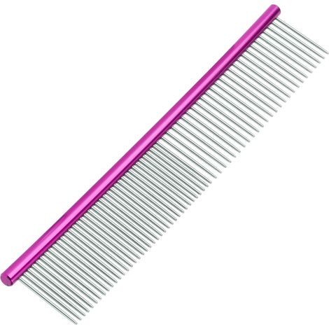 Peigne pour animaux de compagnie, dents en acier inoxydable, démêle les nœuds et les enchevêtrements pour chiens, chats et autres animaux de compagnie, 19 cm, M068, violet (1/5)