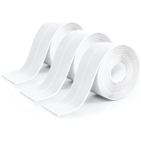 3 Pièces Rouleau Joint Silicone Blanc Salle De Bain, Ruban Adhésif Blanc Cuisine Ruban D'Étanchéité, Anti-Fuite Adapté À De Salle De Bains, Toilettes,Nombreuses Occasions (320 3,8Cm) (1/5)