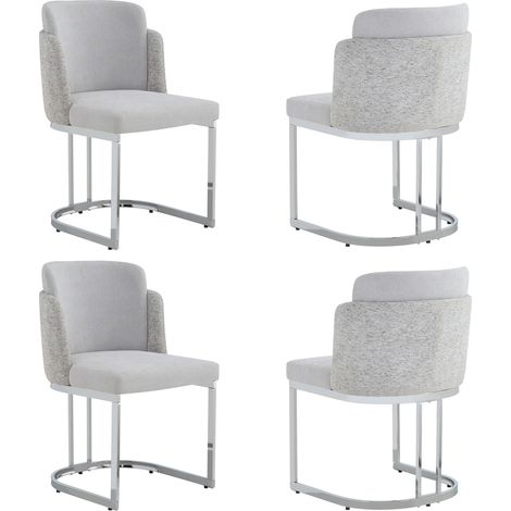 4 chaises de salle à manger modernes en tissu chenille gris clair avec pieds métalliques argentés galvanisés (1/5)