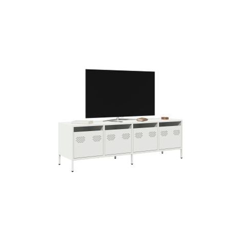 Meuble TV blanc 135x39x43,5 acier laminé à froid (1/5)