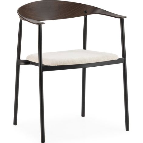 Chaise empilable KALIKO - Métal noir, bois noyer et tissu blanc (1/5)