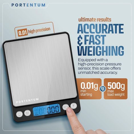 Balance de cuisine électronique numérique 500 g/0,01 g - Alimentaire ou postale, acier inoxydable.-AquaForge (1/5)