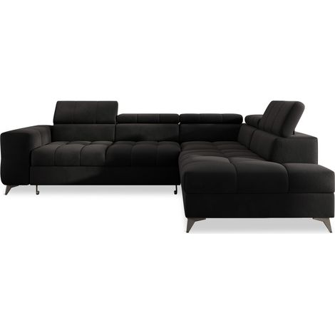 Canapé d'angle droit convertible Gaspard velours Noir (1/5)