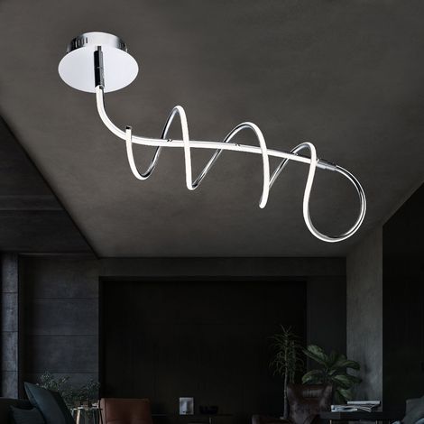 Plafonnier design LED spirale moderne argenté, design LED moderne, chrome opale blanc, 30W 1753Lm blanc chaud, LxlxH 72x19x49 cm (1/5)