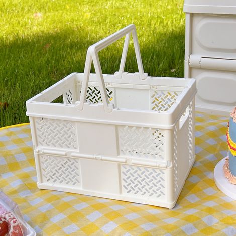 1 Panier pique-nique pliable,boîte de rangement empilable,plastique,poignées,intérieur extérieur (1/5)