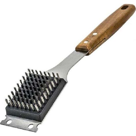 Cepillo y raspador para barbacoa BBQ Aid - Cepillo para barbacoa de exterior con mango de madera extendido y cabezal reemplazable de acero inoxidable - Resistente a los arañazos - Cepillo para todo ti