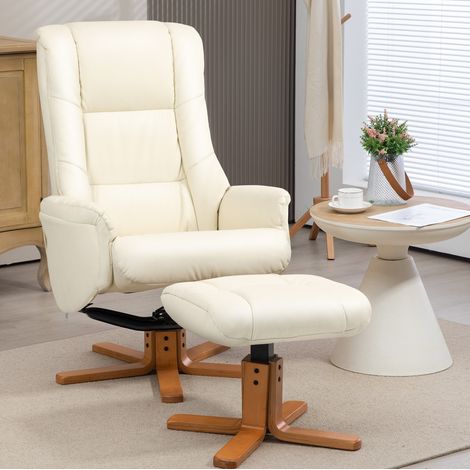 Fauteuil relax avec repose-pieds, dossier haut, fonction bascule et inclinaison jusqu’à 135°, revêtement cuir régénéré blanc crème, CHICFURN (1/5)