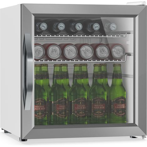 Klarstein Beersafe nevera para bebidas con puerta de cristal  44 x 48 cm  Iluminación interior LED  Plata-Blanco