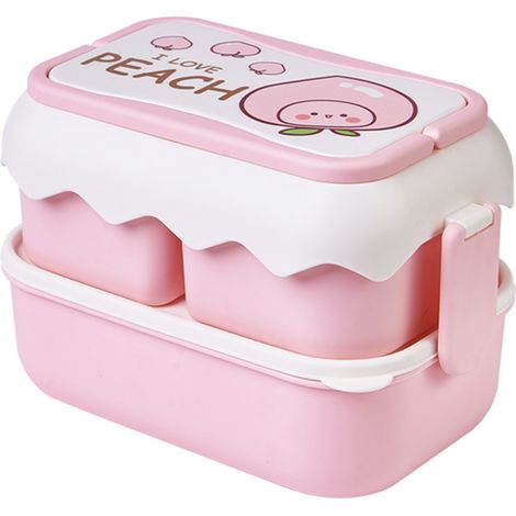 Tragbare Bento-Box für Kinder mit Fächern – Mikrowellengeeignete Schulbrotdose, niedliches rosa Design (1/5)