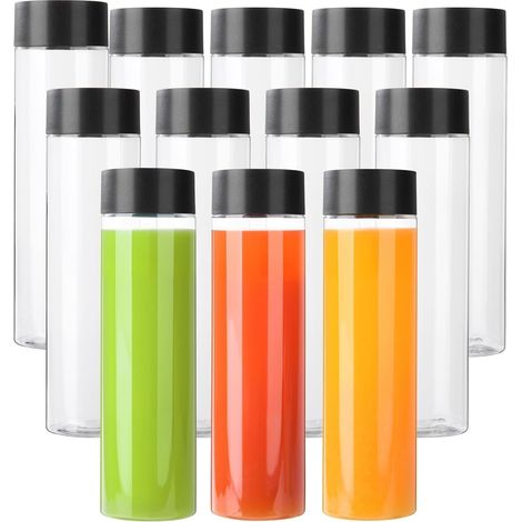 13 Pièces Bouteilles de Jus en Plastique PET Transparent, 13,6 Oz (400 Ml) Bouteilles à Boisson Vides Pour Smoothie Avec Couvercles Pour Boissons Maison au Lait et Au Jus D'eau (1/5)