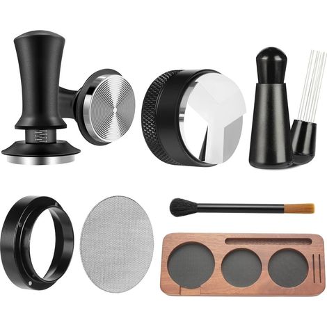 Espresso Tamper Set 51mm mit Tamperstation, 7-teiliges Barista Zubehör Set mit Kaffee Tamper mit Distributor Tampermatte, Dosierring, Reinigungsbürste, Puck Screen, Kaffee Tamper für Espressomaschine (1/2)