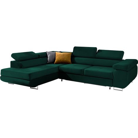 Ecksofa, links umwandelbar, 4-sitzig Wilson Velours Tannengrün