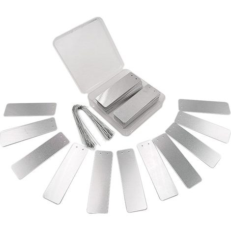 Lntyq 100 Stück Pflanzenetiketten aus Aluminium, Pflanzenschilder aus Metall, doppelseitige beschreibbare Baumschilder mit Metalldrähten, wasserdichte Pflanzenmarkierungen (1/5)