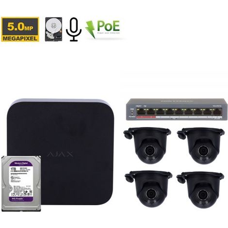 Ajax NVR Kit videosorveglianza Nero + TurretCam 5Mp + HDD 1Tb + Switch PoE - 70938 NR.04 Telecamere