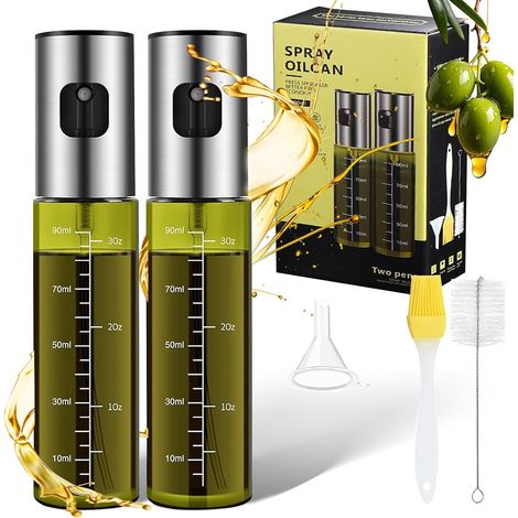 2 Pièces - Pulvérisateur Huile - Bouteille Spray - Cuisine Saine Friteuse Air Salade BBQ - Verre Transparent - Vert - 100ml