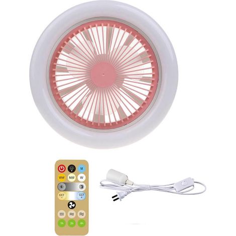 2-in-1-Deckenventilator mit E27-30-W-LED-Leuchte, Dimmer, Timer und Fernbedienung (US-Stecker) – Rosa
