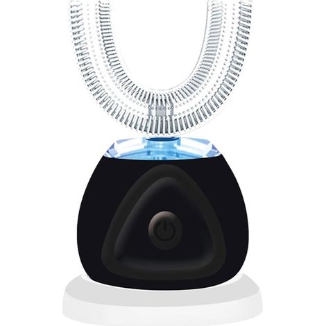 Brosse à dents électrique en forme de U, brosse à dents pour l'hygiène buccale, brosse à dents électrique automatique à poils en forme de U, brosse à dents blanchissante en silicone (noire). (1/5)
