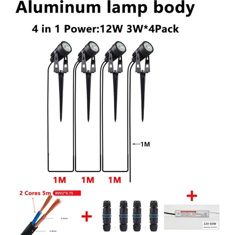 Spots LED basse tension 24 V (blanc chaud 3000 K - 42 tubes fluorescents, 12 W, 4 en 1) - Lot de 6 à 14 - Éclairage décoratif extérieur pour jardin, terrasse, allée, patio (lot de 6 à 14) - Éclairage (1/5)