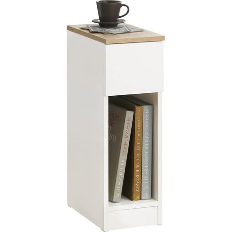 SoBuy FBT111-WN Nachttisch mit Schublade für Boxspringbett Sofatisch Beistelltisch schmal Telefontisch Nachtschrank Nachtkommode weiß BHT ca.: 20x60x35cm