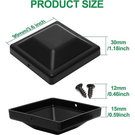 Lot de 6 Capuchons de Poteau de Bois en Plastique Noir, Capuchons de Poteau de Clôture Carré 9x9cm avec Vis de Montage, Capuchon de Protection pour Poteau à l'épreuve des intempéries (1/5)