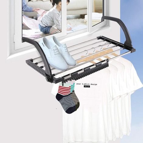 Porte-vêtements pliable Balcon en acier inoxydable suspendu à la baignoire de la fenêtre du radiateur Suspendu à linge sec Vêtements humides (59 32cm) (1/4)
