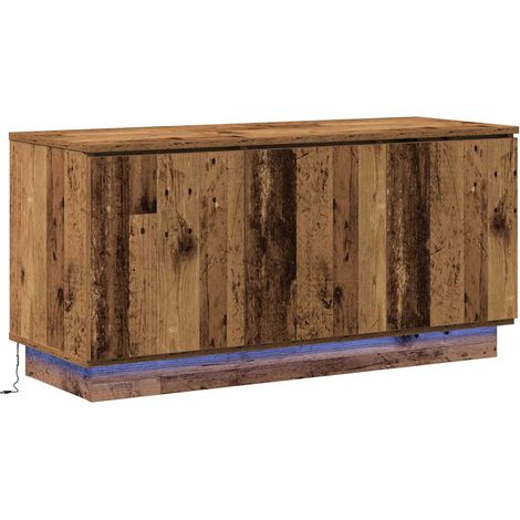Mueble TV rectangular moderno con luces LED almacenamiento 100 x 38 x 49 cm madera antigua 020052206 (1/5)