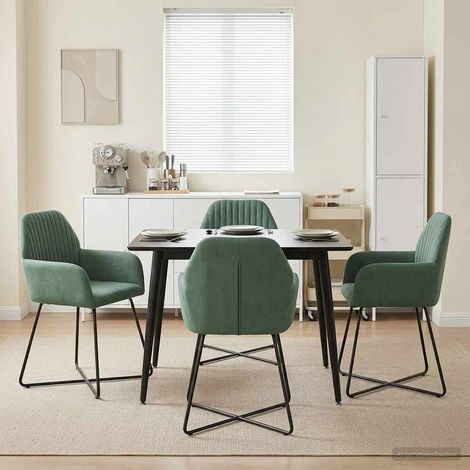 Lot de 4 chaises de salle à manger en velours vert mer, structure métal, avec accoudoirs - PANGIVO (1/5)