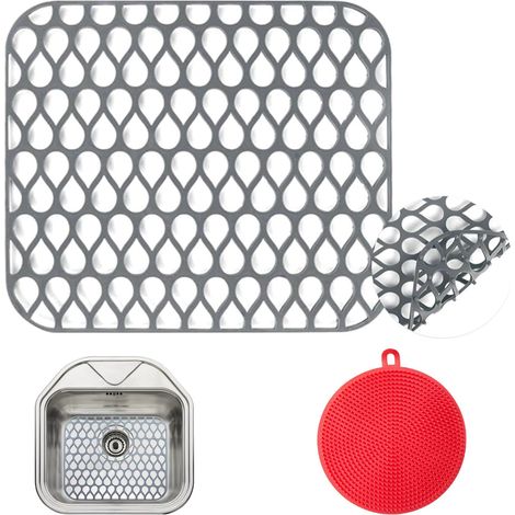 Evier Cuisine,Silicone Tapis Egouttoir Vaisselle,Tapis Cuisine Antidérapant Taille Découpable,Utilisé pour Ranger et Sécher la Vaisselle, et pour Protéger Les Fruits et Légumes(34.5x29.5CM) (1/5)