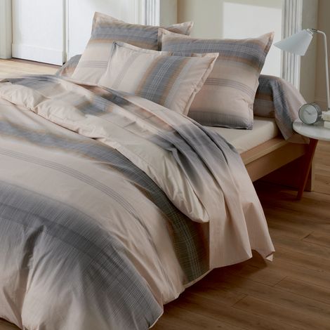 Taie de traversin percale de coton dégradé rayé Beige 86x240 cm