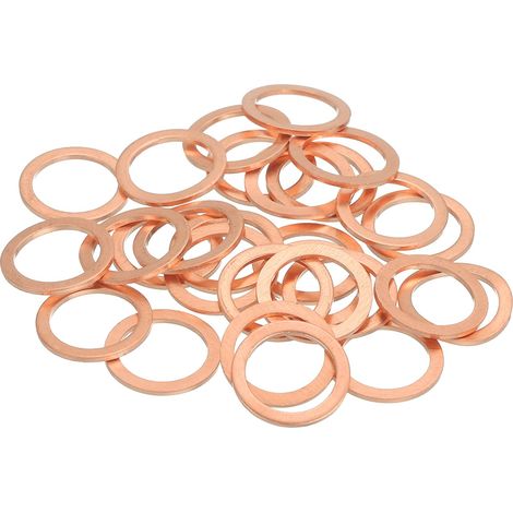 28Pcs Rondelle Métal Plate, M12 Rondelles Cuivre Joint Cuivre Kit 12mm ID, 16mm OD, 1.5mm Épaisseur Rondelles Ecrasées Assortiment, pour Boulons Vis Réparation Mécanique (1/5)