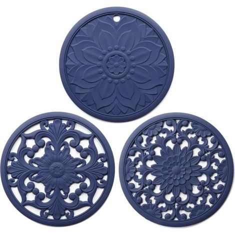 Lot de 3 dessous de verre en silicone antidérapants, 20 cm, motifs creux, protection thermique pour tables et plans de travail (1/5)